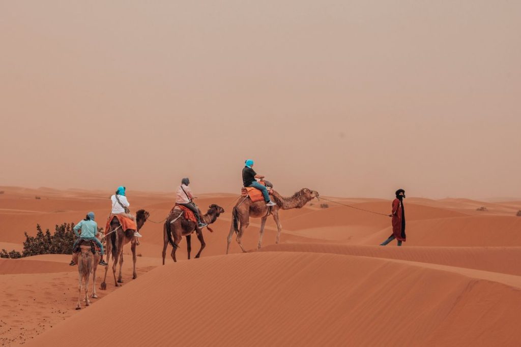 camel trekking of our desert tour from marrakech to fes